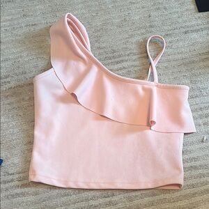 Elegant Pink Ruffle One-Shoulder Top